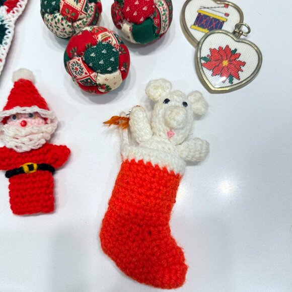 Lot of 10 Handmade Christmas Ornament and Decorations Knit Crochet Cross Stitch - Picture 5 of 9